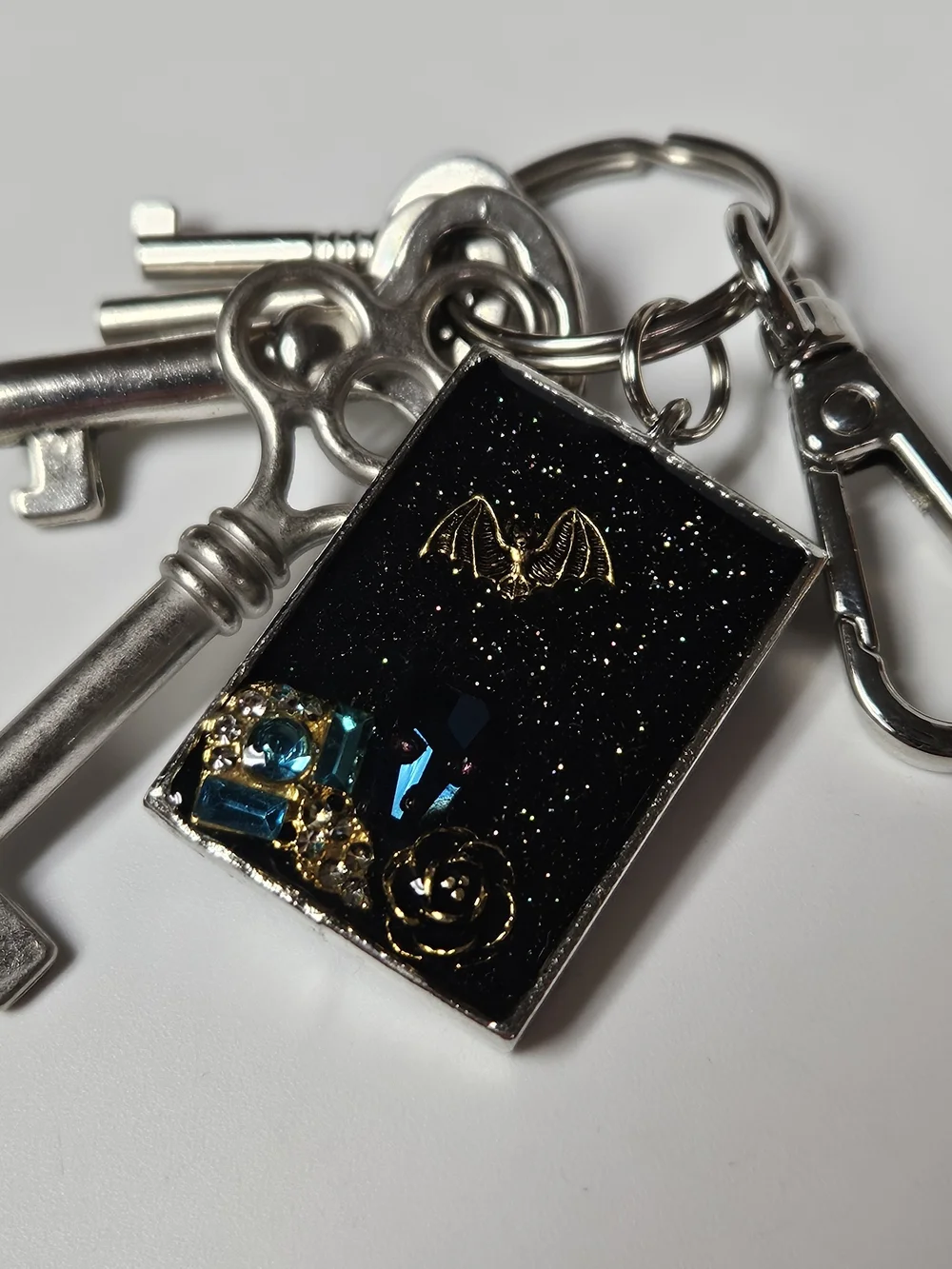 Black Sparkle Bat & Skull Keychain Bag Charm